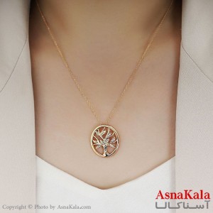 گردنبند ژوپینگ مدل درخت زندگی نگین دار کد GNB16237W