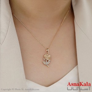 گردنبند ژوپینگ مدل گل رز نگین دار کد GNB16239W