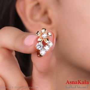 گوشواره ژوپینگ مدل گل نگین دار طلایی  کد GSH15265W