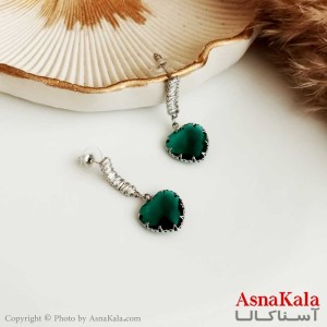 گوشواره نگین دار زنانه استیل مدل نگین سبز کد GSH15278W