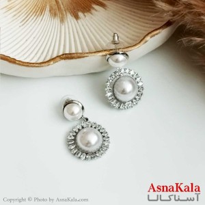گوشواره جواهری زنانه استیل مدل نگین و مروارید  کد GSH15315W