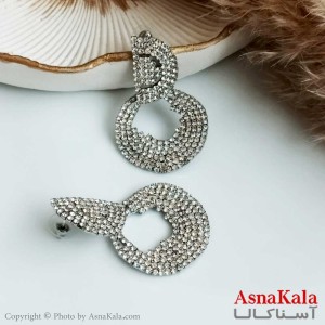 گوشواره جواهری زنانه استیل مدل پرنگین رنگ نقره ای کد GSH15320W