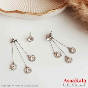 گوشواره جواهری زنانه استیل مدل 3 نگین آویز کد GSH15339W