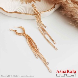 گوشواره حلقه ای زنانه استیل مدل آویز ریسه ای رنگ طلایی  کد GSH15340W