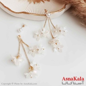 گوشواره مروارید زنانه استیل مدل گل سفید کد GSH15341W