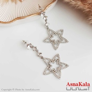 گوشواره نگین دار جواهری زنانه استیل مدل دوستاره میخ نقره کد GSH15356W