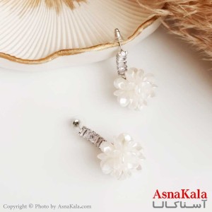 گوشواره نگین دار جواهری زنانه استیل 316 مدل گل سفید با میخ نقره  کد GSH15358W