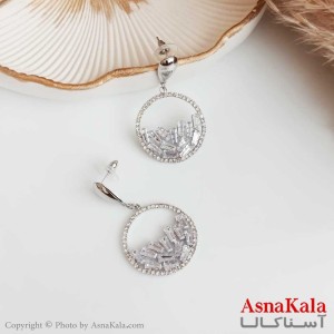 گوشواره جواهر مجلسی زنانه استیل مدل نگین دار رنگ نقره ای کد GSH15366W