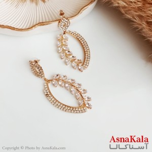 گوشواره جواهر نگین دار زنانه استیل مدل خوشه گندم رنگ طلایی کد GSH15371W