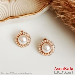 گوشواره جواهر زنانه استیل مدل مروارید نگین دار  کد GSH15378W