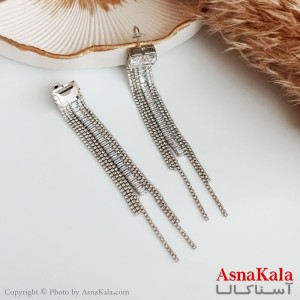 گوشواره جواهر آویز نگین دار زنانه استیل مدل ریسه ای رنگ نقره ای کد GSH15382W