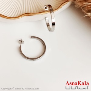گوشواره حلقه ای نگین دار زنانه استیل مدل نیم دایره  کد GSH15383W