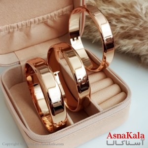 دستبند ژوپینگ مدل آینه ای پهن رنگ طلایی کد DSB18256W