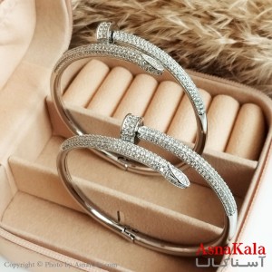 دستبند میخی نگین دار زنانه نقره ای   کد DSB18280W