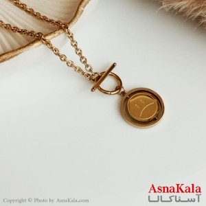 گردنبند شادی و غم دخترانه استیل طلایی با قفل تی کد GNB16374W