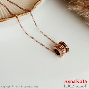گردنبند دخترانه استیل مدل استوانه نگین دار رزگلد کد GNB16384W