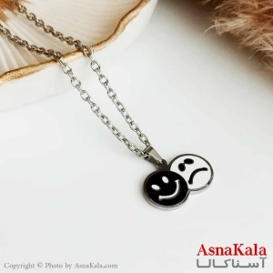 گردنبند دخترانه گریه و خنده استیل نقره ای کد GNB16398W