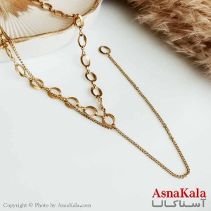 گردنبند زنانه  دولاین استیل طلایی  با زنجیر فورکات کد GNB16400W