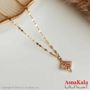 گردنبند زنانه  با زنجیر دیسکو استیل طلایی  مدل جواهری لوزی کد GNB16407W