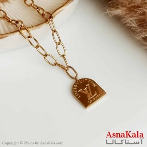 گردنبند دخترانه استیل طلایی مدل لویی ویتون و دوستت دارم کد GNB16417W