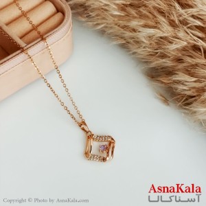 گردنبند ژوپینگ اصل زنانه مدل لوز دوخط نگین رنگ طلایی کد GNB16468W