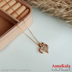 گردنبند ژوپینگ اصل زنانه مدل قلب با قلب نگینی رنگ طلایی کد GNB16470W