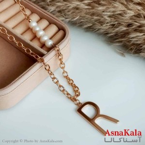 گردنبند ژوپینگ اصل زنانه مدل مروارید باحرف R رنگ طلایی کد GNB16483W