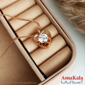گردنبند ژوپینگ اصل زنانه مدل قلب سوارسکی شامپاینی رنگ طلایی کد GNB16513W