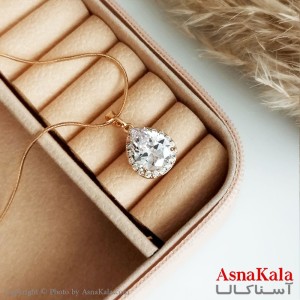 گردنبند ژوپینگ اصل زنانه مدل اشک نگینی رنگ طلایی کد GNB16516W