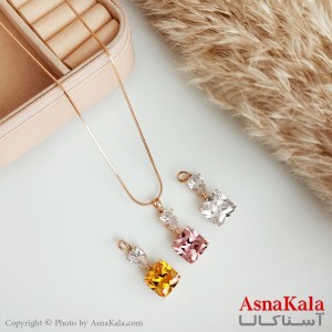 گردنبند ژوپینگ اصل زنانه مدل نگین مربع سوارسکی رنگ طلایی کد GNB16519W