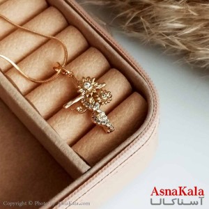 گردنبند ژوپینگ اصل زنانه مدل صلیب و گل رنگ طلایی کد GNB16534W