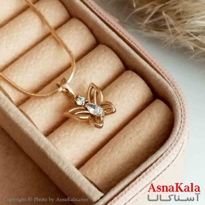 گردنبند ژوپینگ اصل زنانه مدل پروانه نگیندار رنگ طلایی کد GNB16540W
