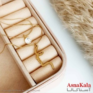 بدلیجات گردنبند دخترانه استیل طلایی  مدل دولاین چهره نگیندار کد GNB16565W