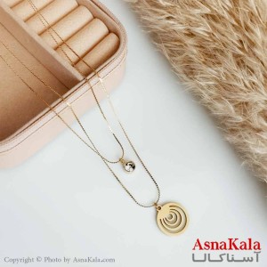 بدلیجات گردنبند دخترانه استیل دولاین مواج نگیندار رنگ طلایی  کد GNB16568W