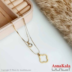 گردنبند دخترانه استیل طلایی  دولاین شبدر نگیدار کد GNB16569W