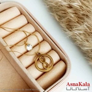 گردنبند دخترانه استیل طلایی  دولاین بینهایت نگیندار کد GNB16571W