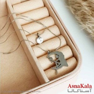 گردنبند دخترانه استیل فرشته ای درماه نگیندار رنگ نقره ای کد GNB16573W