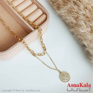 گردنبند دخترانه استیل طلایی  دولاین الیزابت و سکه کد GNB16574W