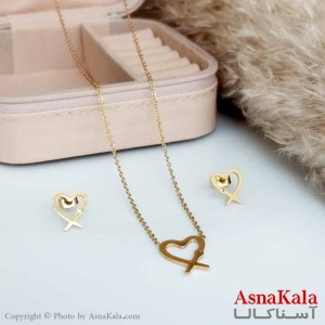 نیمست استیل دخترانه طرح  قلب نگینی رنگ طلایی کد NIM14152W