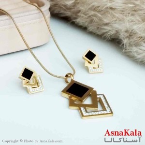 نیمست استیل زنانه طرح مربع در مربع نگیندار رنگ طلایی کد NIM14160W