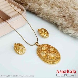 نیمست طلا روس زنانه مدل بیضی چهار گل رنگ طلایی کد NIM14163W