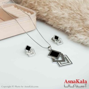 نیمست استیل زنانه مربع در مربع رنگ نقره ای کد NIM14167W