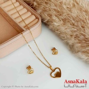نیمست استیل دخترانه طرح قلب در قلب رنگ طلایی کد NIM14171W
