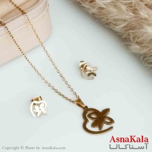 نیمست استیل دخترانه طرح قلب و گل رنگ طلایی کد NIM14200W