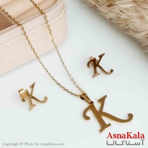 نیمست استیل دخترانه طرح حروف K رنگ طلایی کد NIM14204W
