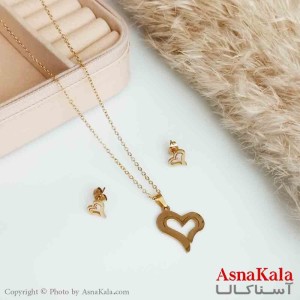 نیمست استیل دخترانه طرح قلب خالی رنگ طلایی کد NIM14206W
