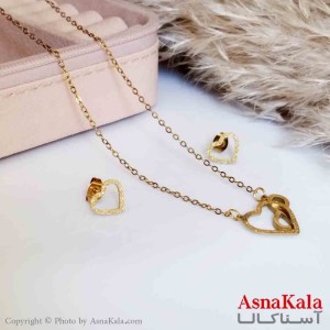 نیمست استیل دخترانه شنی طرح قلب و بینهایت رنگ طلایی کد NIM14237W