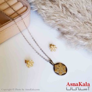 نیمست استیل دخترانه شنی طرح برف طلایی رنگ نقره ای کد NIM14240W