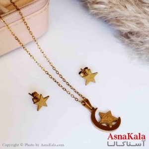 نیمست استیل دخترانه شنی طرح ماه و ستاره  رنگ طلایی کد NIM14241W
