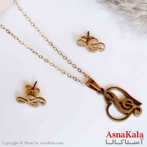 نیمست استیل دخترانه شنی طرح قلب و نت موسیقی رنگ طلایی کد NIM14244W